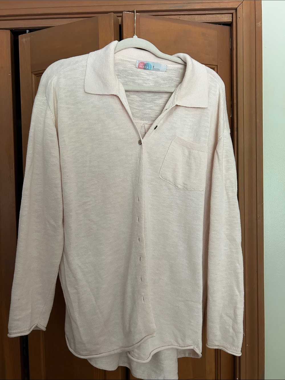 Free people beach Light Pink Button-Up Knit Shirt